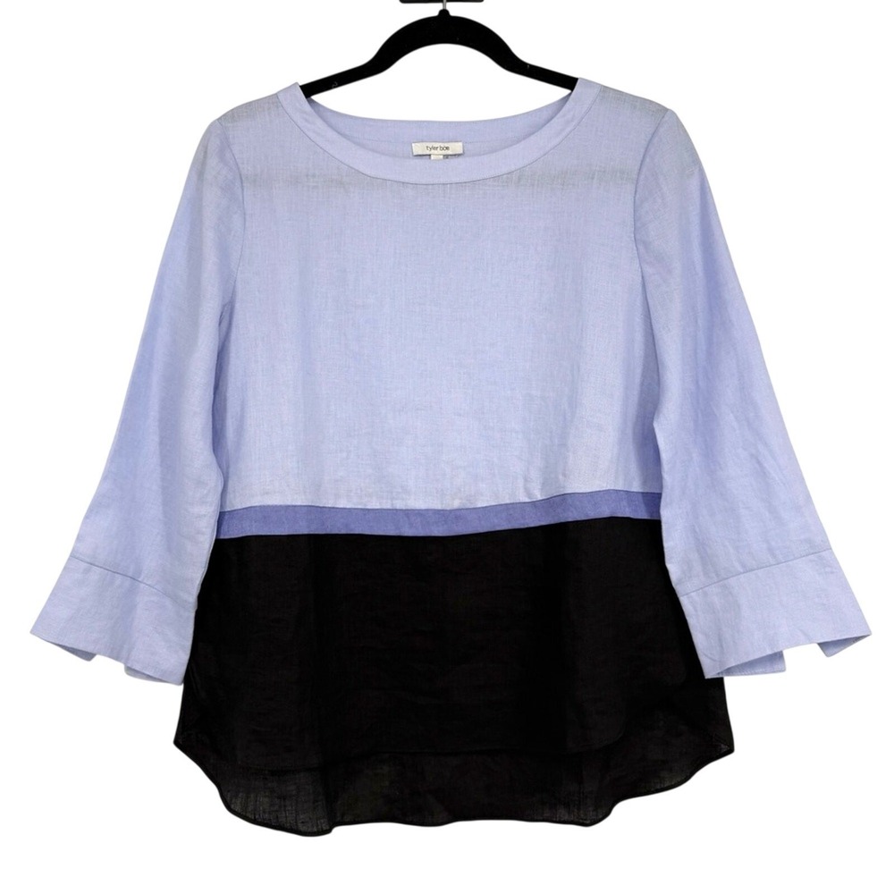 Tyler Boe Color Block 100% Linen Tunic Top Size XS Periwinkle